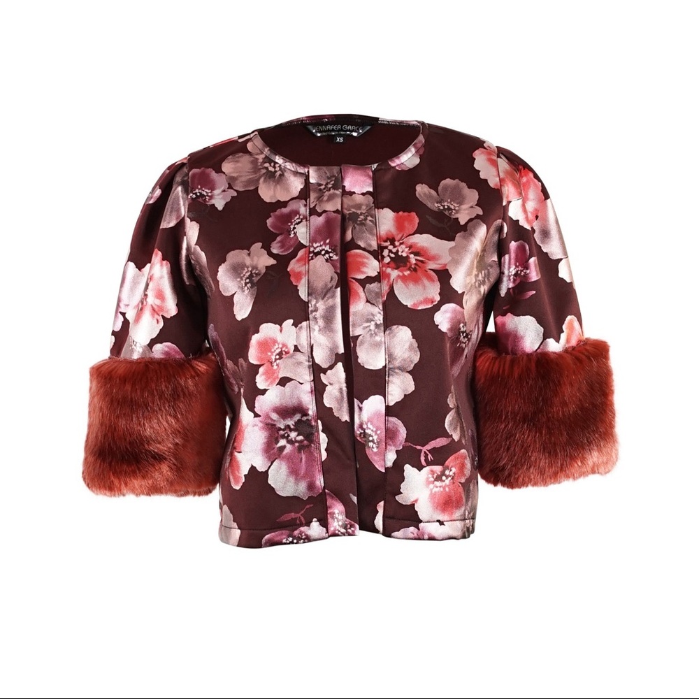 Jennafer Grace Plum Noveau Disco faux fur crop jacket